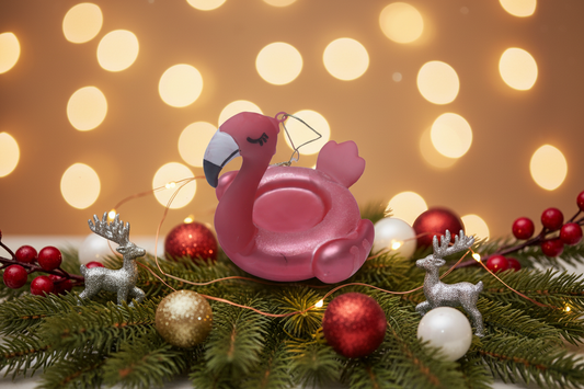 Weihnachtskugel Flamingo-Schwimmring