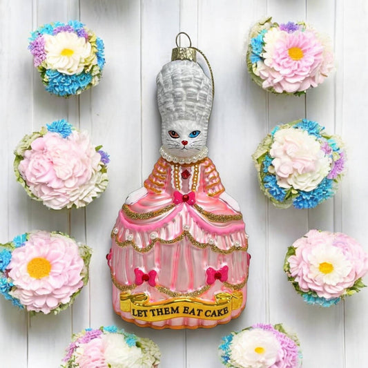 Weihnachtskugel Katze Weiß Marie Antoinette „Lasst sie Kuchen essen“