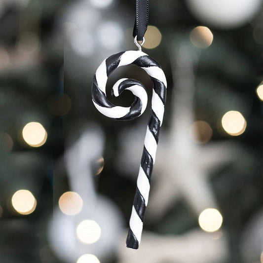 Black and White Goth Candy Cane Christmas Ornament