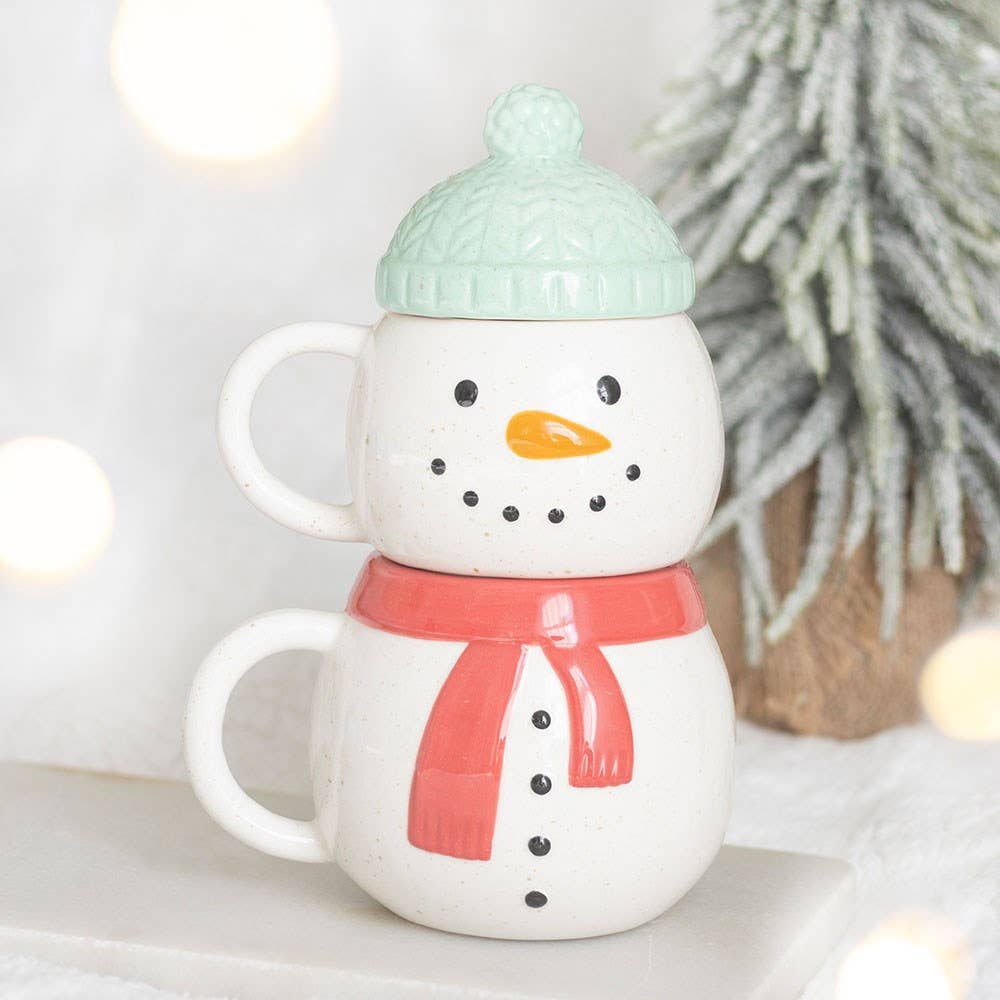 Lot de 2 mugs empilables bonhommes de neige d'hiver