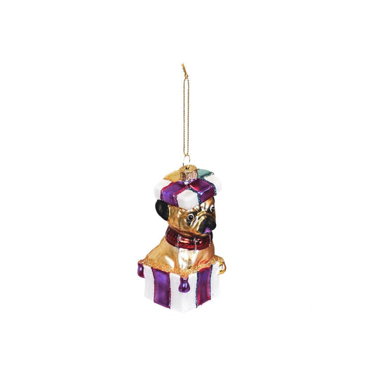 Weihnachtskugel Hund in Geschenk