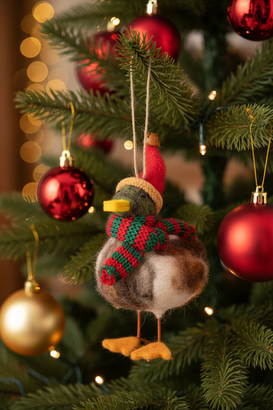 Hängende Weihnachtsdekoration Ente mit Hut und Schal