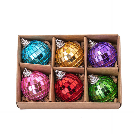 Mehrfarbige Facetten-Weihnachtskugeln 6er-Pack
