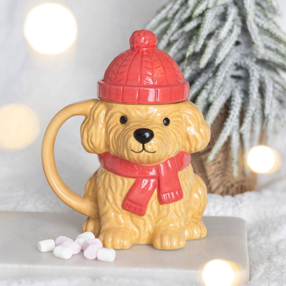Mug à couvercle « Chiot d'hiver »