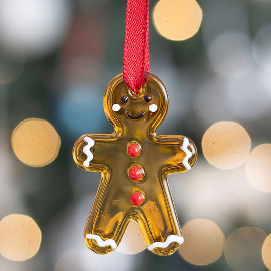 Gingerbread man-shaped glass hanging decorations
