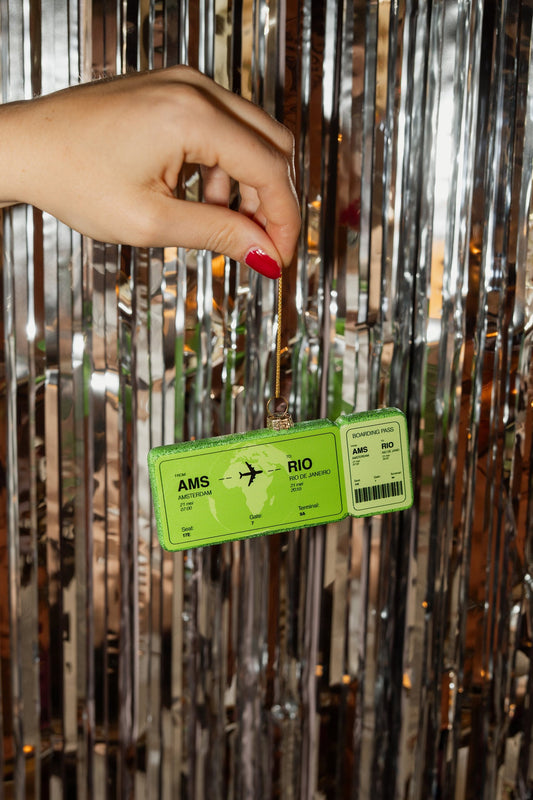 Weihnachtskugel Boardingpass Amsterdam - Rio de Janeiro