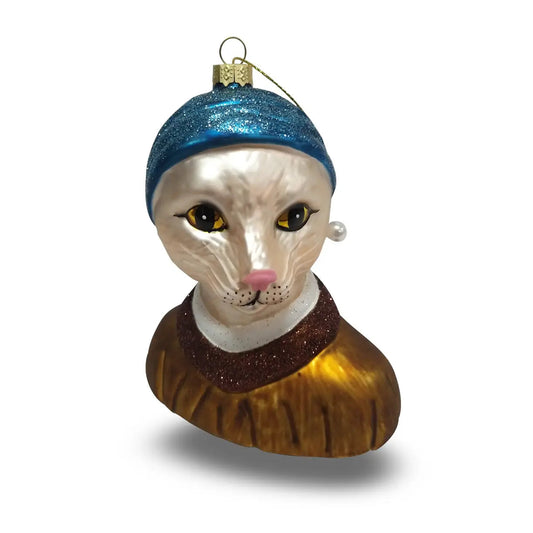 Weihnachtskugel Das Mädchen mit dem Perlenohrring Weiße Katze