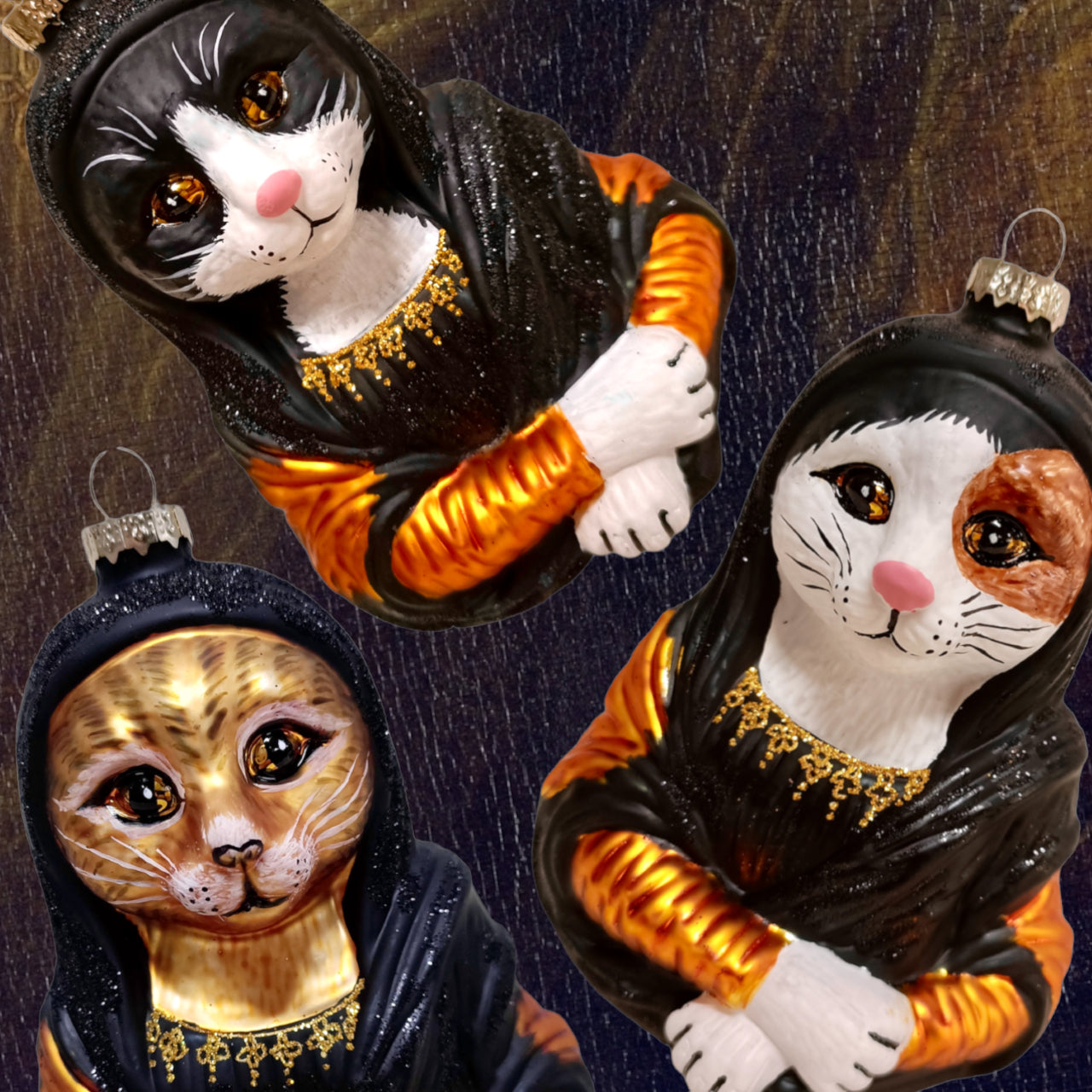 Boule de Noël Mona Lisa Chat Calico par Naked Decor