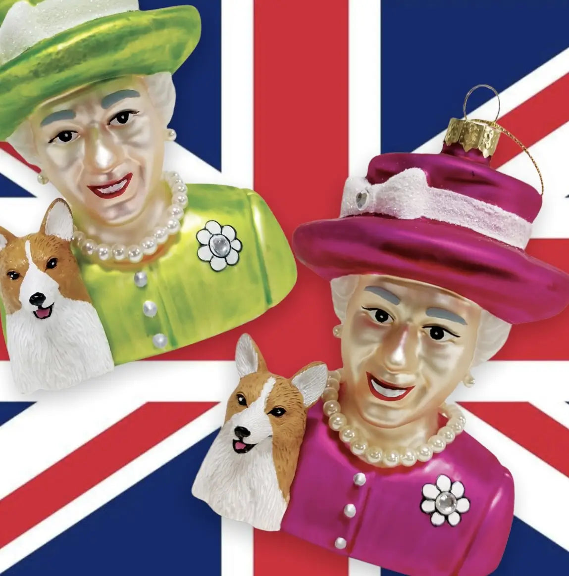 Weihnachtskugel Königin Elizabeth & Corgi Fuchsia