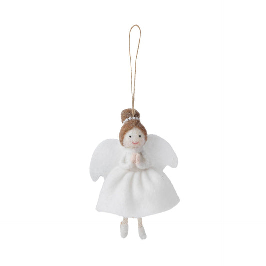 Hanging decoration: Felt angel with brown hair