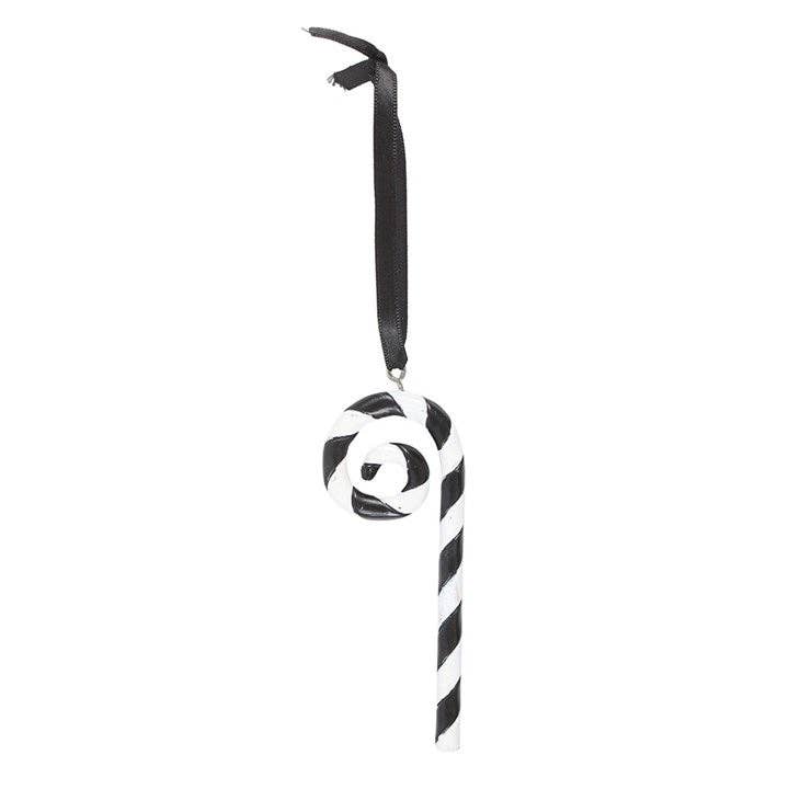 Ornement de Noël gothique en forme de canne à sucre noir et blanc