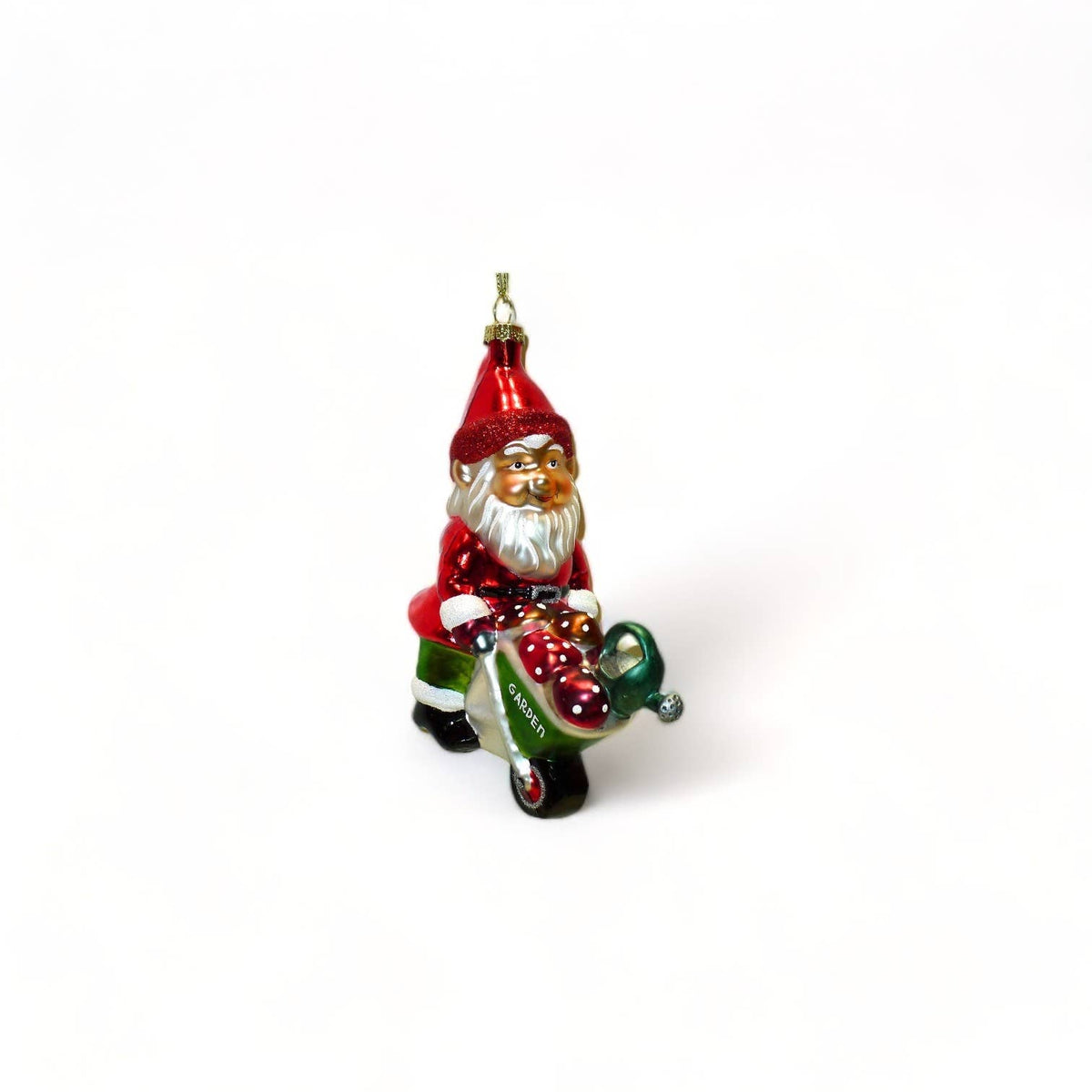 Gartenzwerg-Weihnachtskugel mit Schubkarre