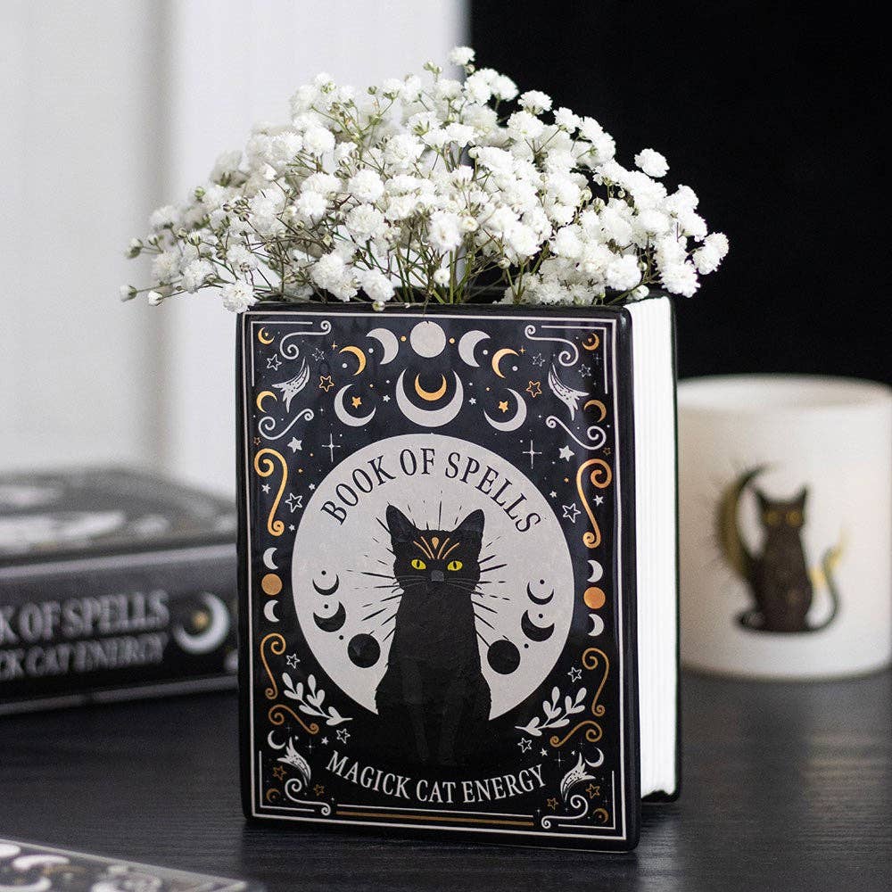 Vase à fleurs en forme de livre « Magie du Chat Noir »