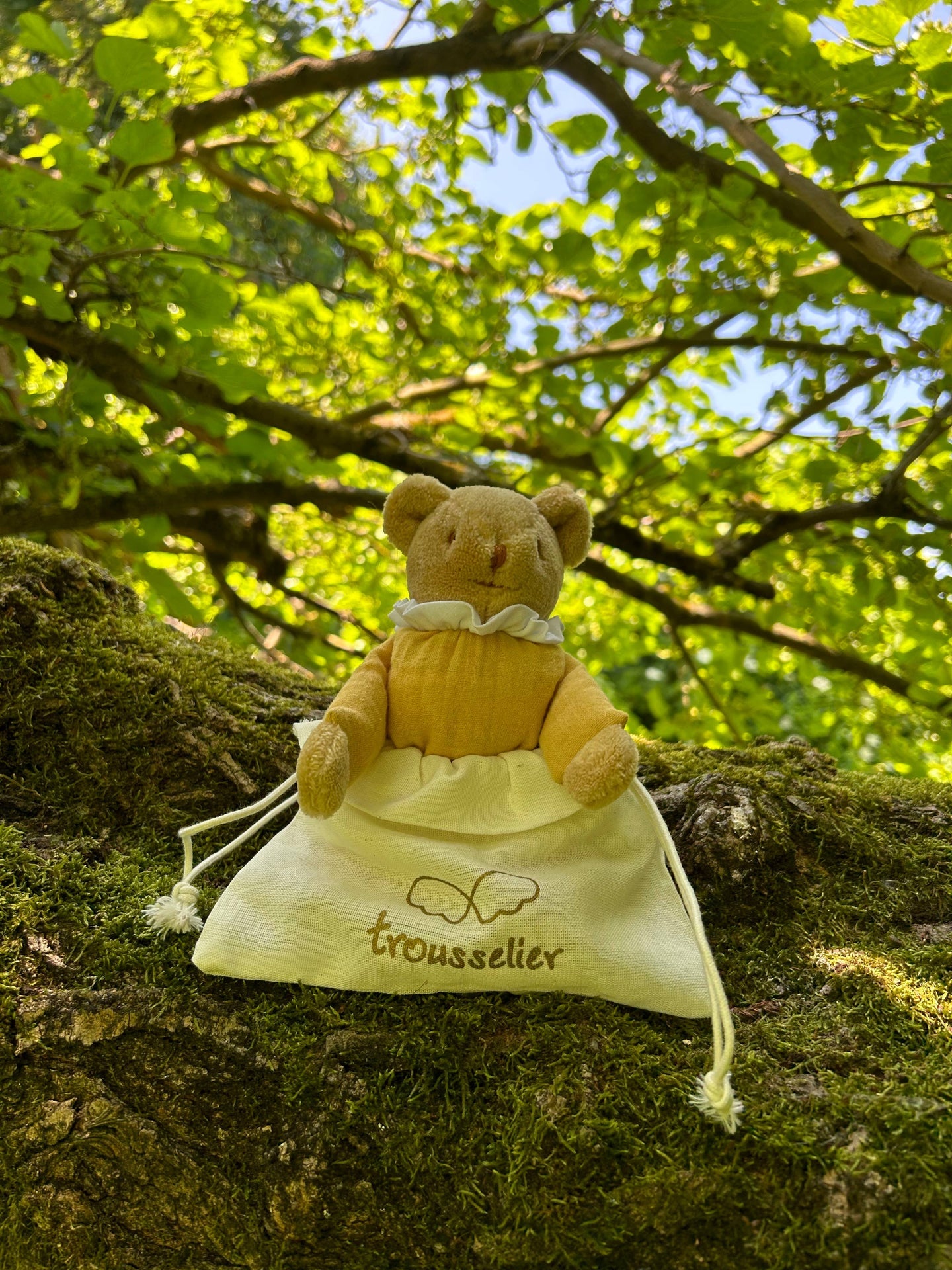 Ours Nid d'Ange Doudou avec Hochet - Coton Bio Curry