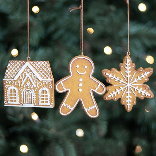 Set of 3 Christmas decorations to hang in the shape of gingerbread