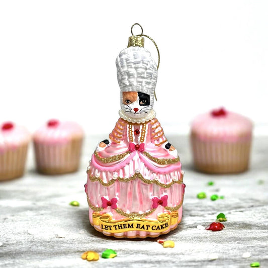 Boule de Noël Chat Calico Marie Antoinette “Let Them Eat”