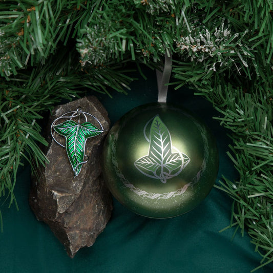 Herr der Ringe Weihnachtskugel mit Blatt von Lórien Brosche
