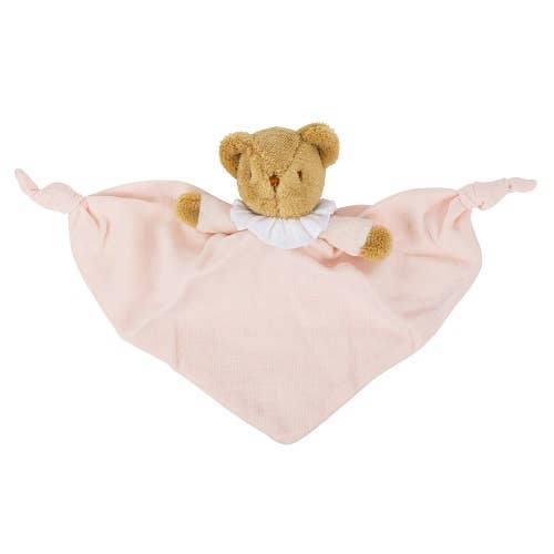 Ours Triangle Doudou Avec Hochet  - Coton Bio Rose poudré