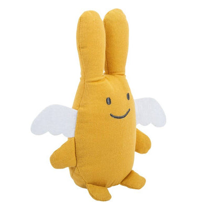 Ange Lapin Doudou - Coton Bio Moutarde avec Hochet