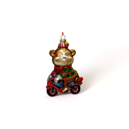 Weihnachtskugel Zirkus-Affe auf Motorrad