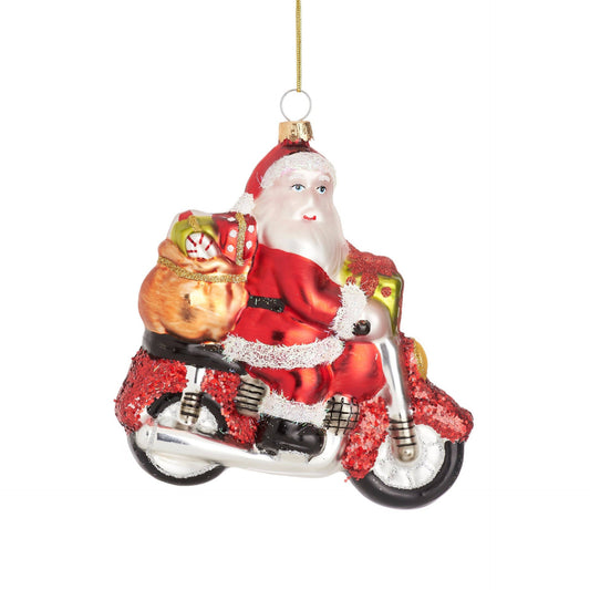 Weihnachtskugel Weihnachtsmann auf Motorrad