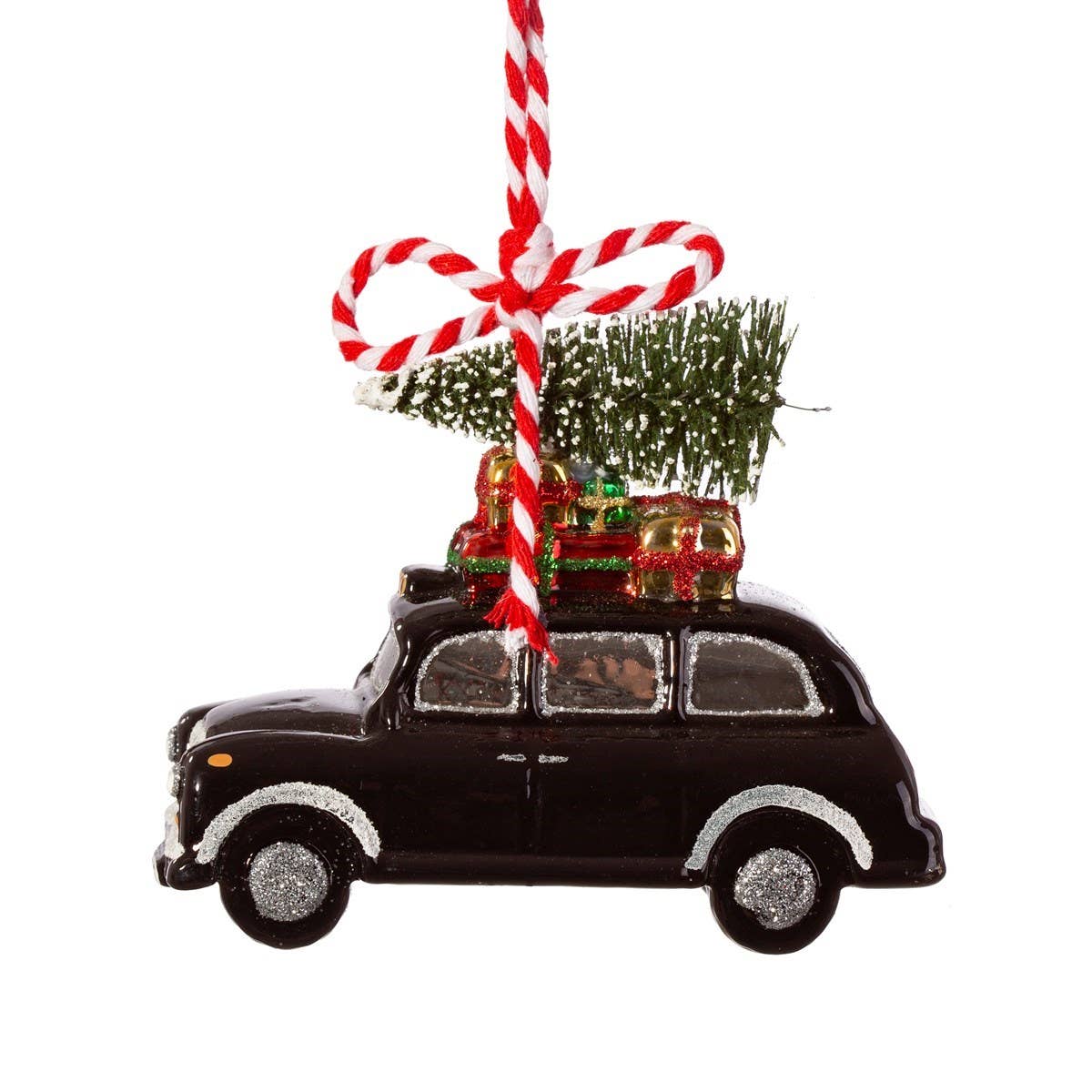 Weihnachtskugel Black Cab mit Tannenbaum