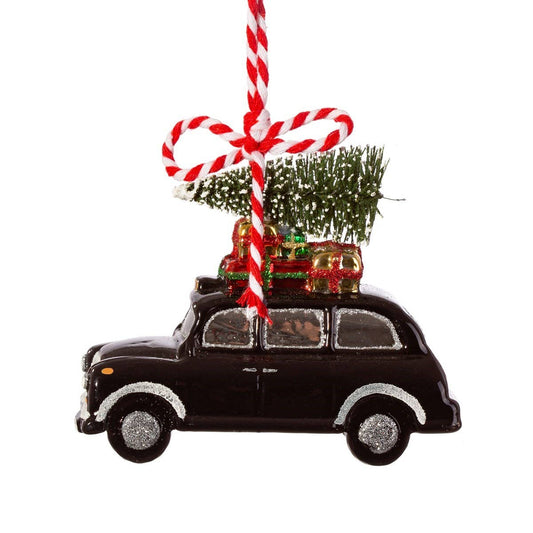 Weihnachtskugel Black Cab mit Tannenbaum
