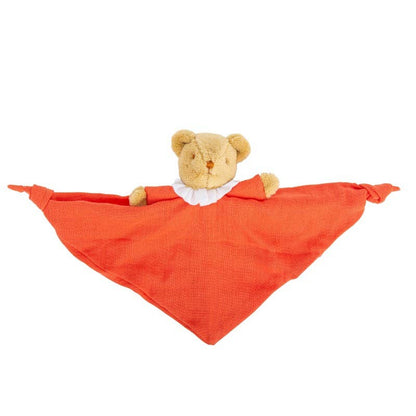Ours Triangle Doudou Avec Hochet  - Coton Bio Corail