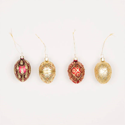 Set of 4 red and gold oval Christmas baubles