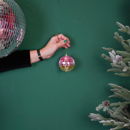 Boule de Noël Disco Rose/Or - 8cm
