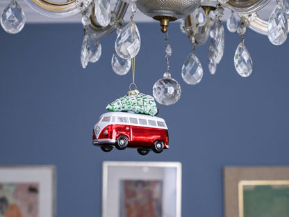 Décoration de Noël VW T1 Bus Rouge & Blanc avec Sapin