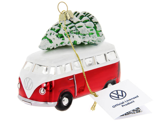 VW T1 Bus Red & White with Christmas Tree Christmas Decoration