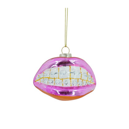 Weihnachtskugel Mund mit Zahnspange