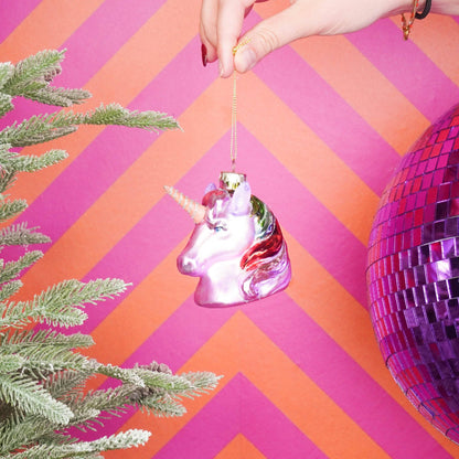 Boule de Noël Licorne Rose