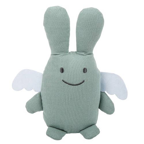 Ange Lapin Doudou avec Hochet - Coton Bio Celadon