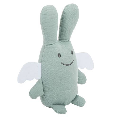 Ange Lapin Doudou avec Hochet - Coton Bio Celadon