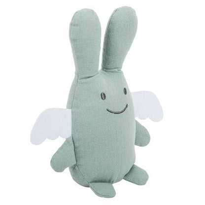 Ange Lapin Doudou avec Hochet - Coton Bio Celadon