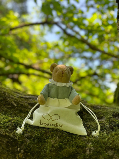 Ours Nid d'Ange Doudou avec Hochet - Coton Bio Celadon