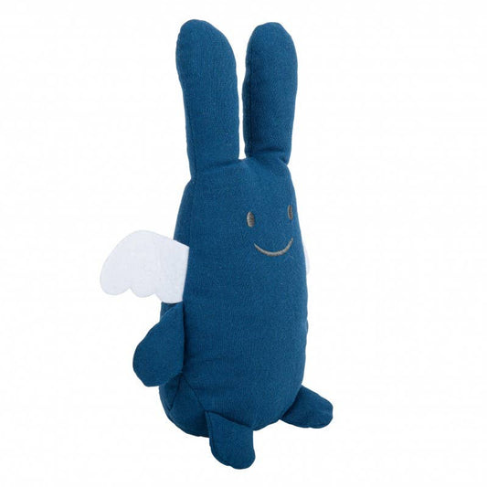 Ange Lapin Doudou avec Hochet - Coton Bio Bleu Denim