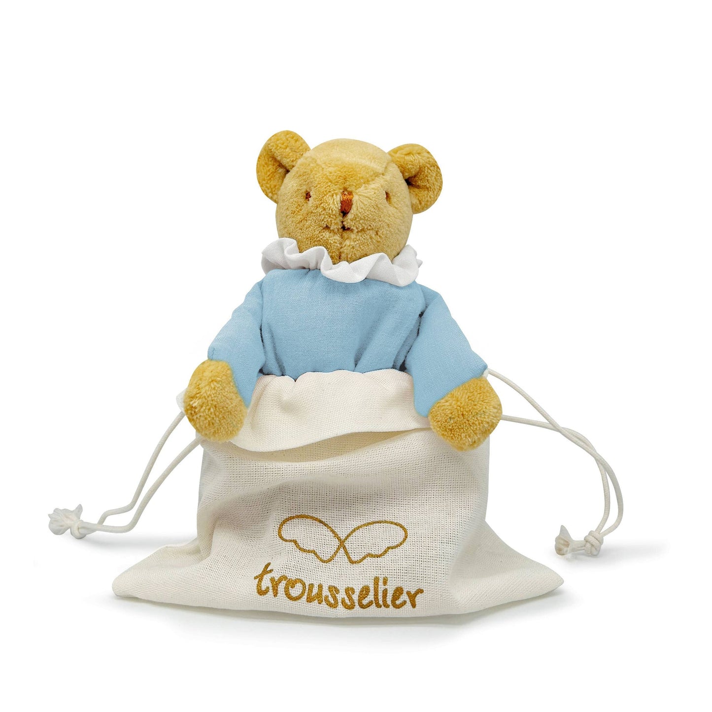 Ours Nid d'Ange Doudou Hochet - Coton Bio Bleu Ciel