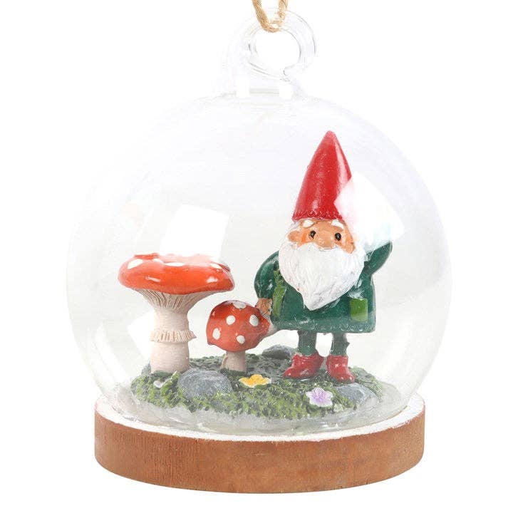 Décoration à Suspendre Dôme en verre Gnome et Champignons