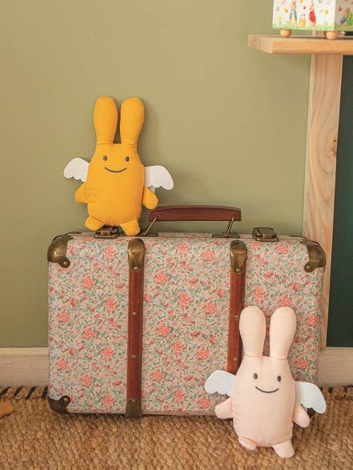 Ange Lapin Doudou - Coton Bio Moutarde avec Hochet