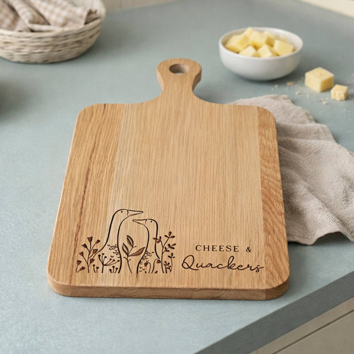 Planche à fromage en chêne Canard 'Cheese & Quackers'