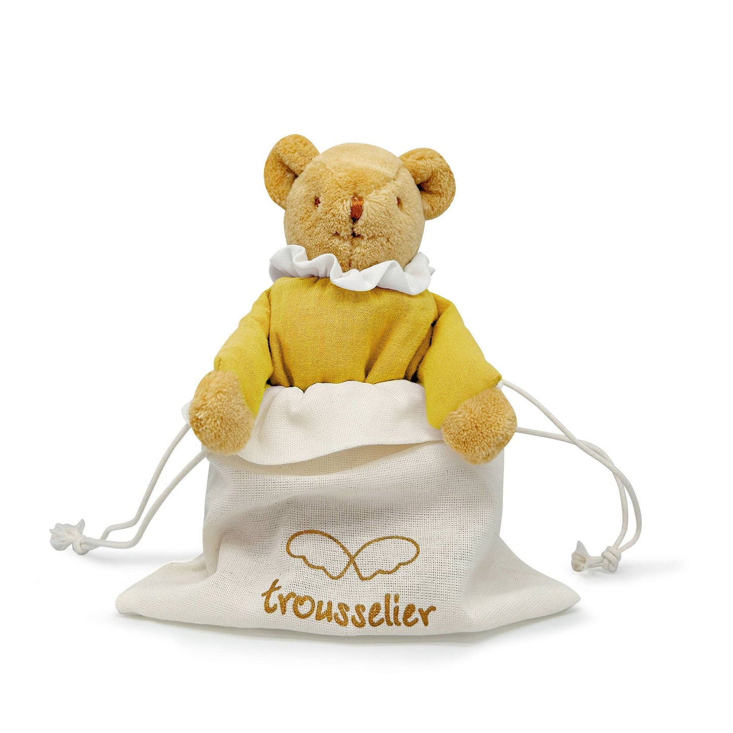 Ours Nid d'Ange Doudou avec Hochet - Coton Bio Curry