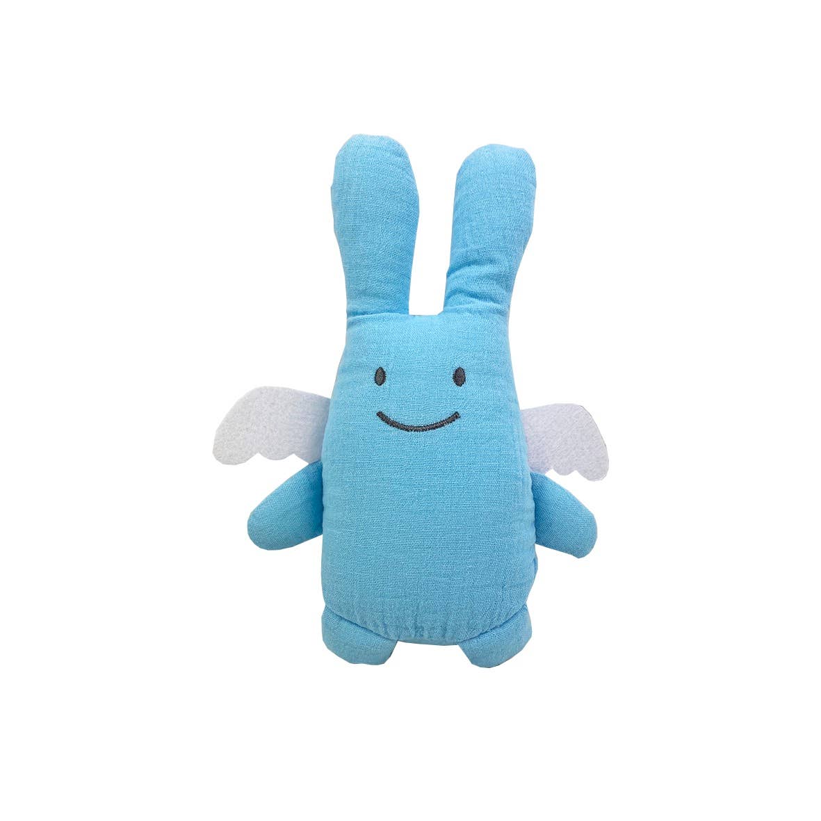 Ange Lapin Doudou avec Hochet - Coton Bio Bleu Ciel