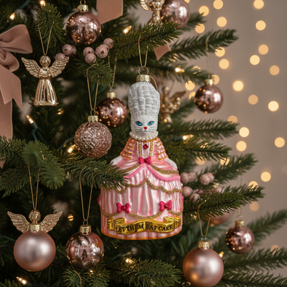 Boule de Noël Chat Blanc Marie Antoinette “Let Them Eat”