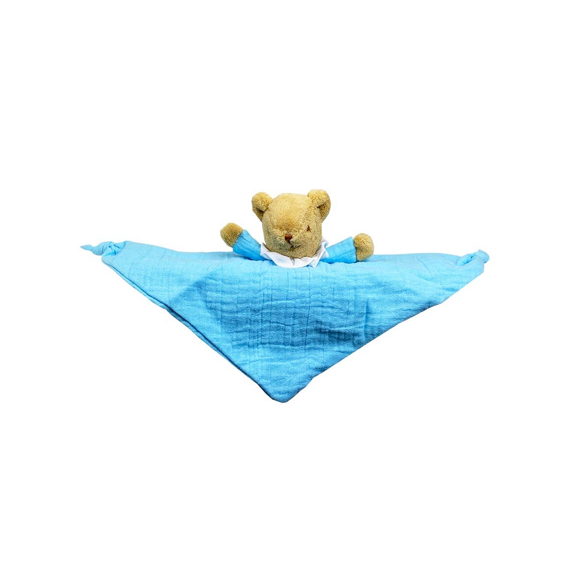 Ours Triangle Doudou avec Hochet- Coton Bio Bleu Ciel
