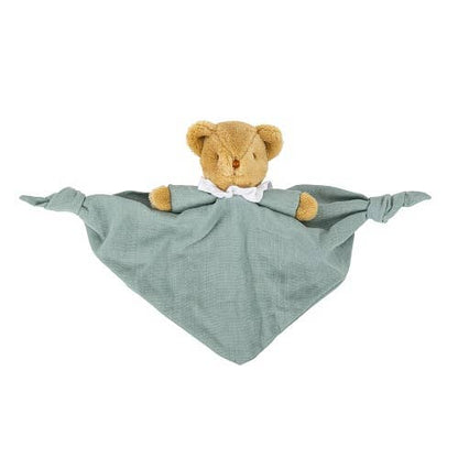 Ours Triangle Doudou Avec Hochet  - Coton Bio Céladon