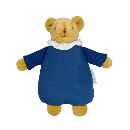 Ours Nid d'Ange Doudou Hochet - Coton Bio Bleu Denim