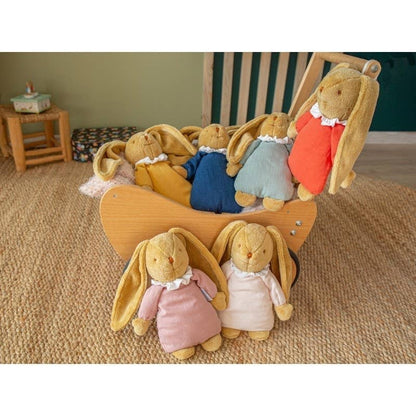 Lapin Nid D'Ange Doudou Avec Hochet - Coton Bio vieux rose